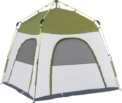  Outsunny Camping Zelt 4 Personen Zelt Familienzelt Mit Fenster 190T PU1000mm Einfache Einrichtung Für Familien Trekking Festival Aluminiumlegierung Glasfaser Grün+Grau 240 X 240 X 199 Cm
