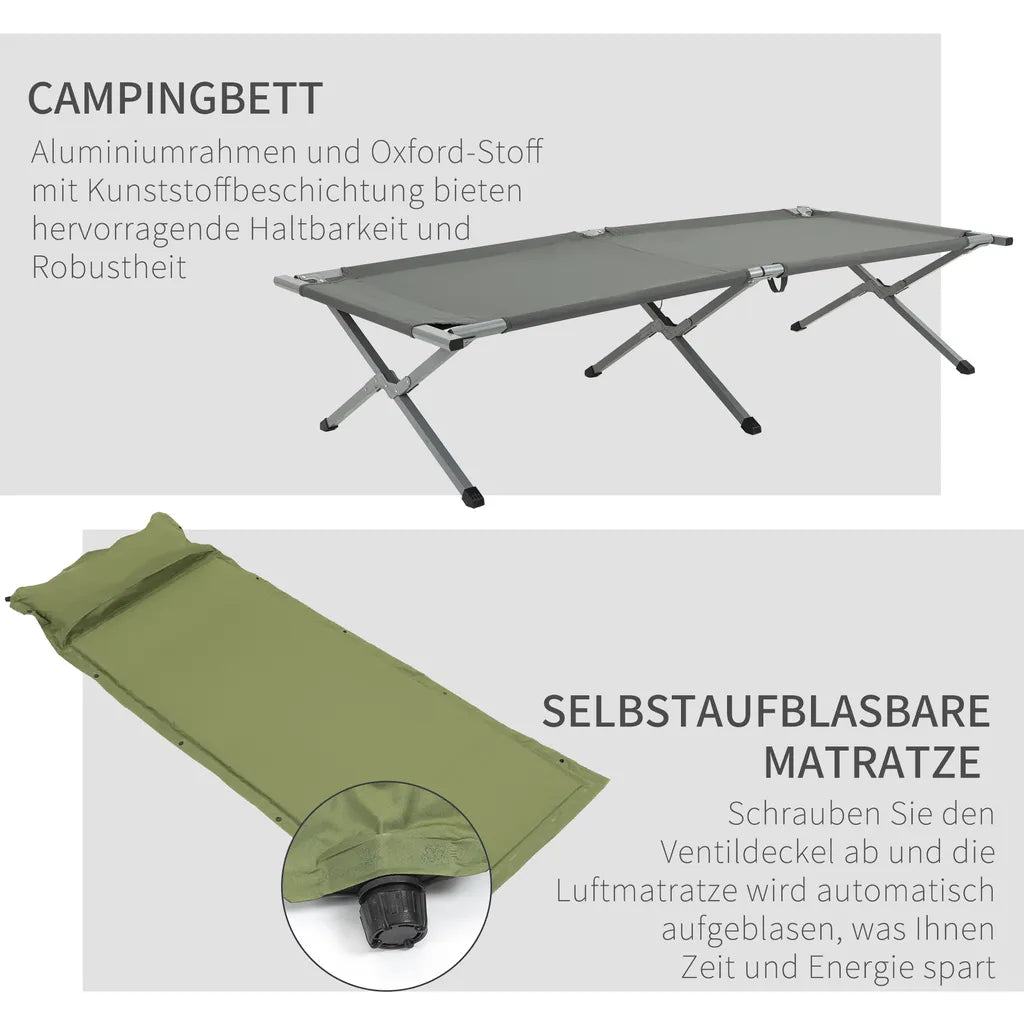  Outsunny Campingbett Mit Zelt Erhöhtes Feldbett Für 1 Person Kuppelzelt Mit Luftmatratze Inkl. Tragetasche Grau 200 X 86 X 147 Cm