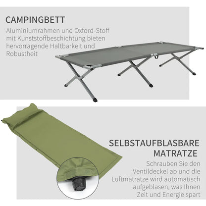  Outsunny Campingbett Mit Zelt Erhöhtes Feldbett Für 1 Person Kuppelzelt Mit Luftmatratze Inkl. Tragetasche Grau 200 X 86 X 147 Cm