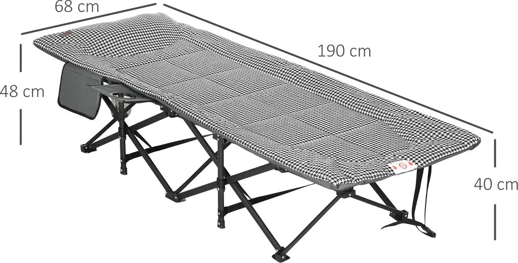  Outsunny Feldbett Campingbett, Campingliege Mit Tasche, Klappbett Mit Becherhalter, Für Schwimmbad, Balkon, Bis 120 Kg, Schwarz, 68 X 186 X 48cm