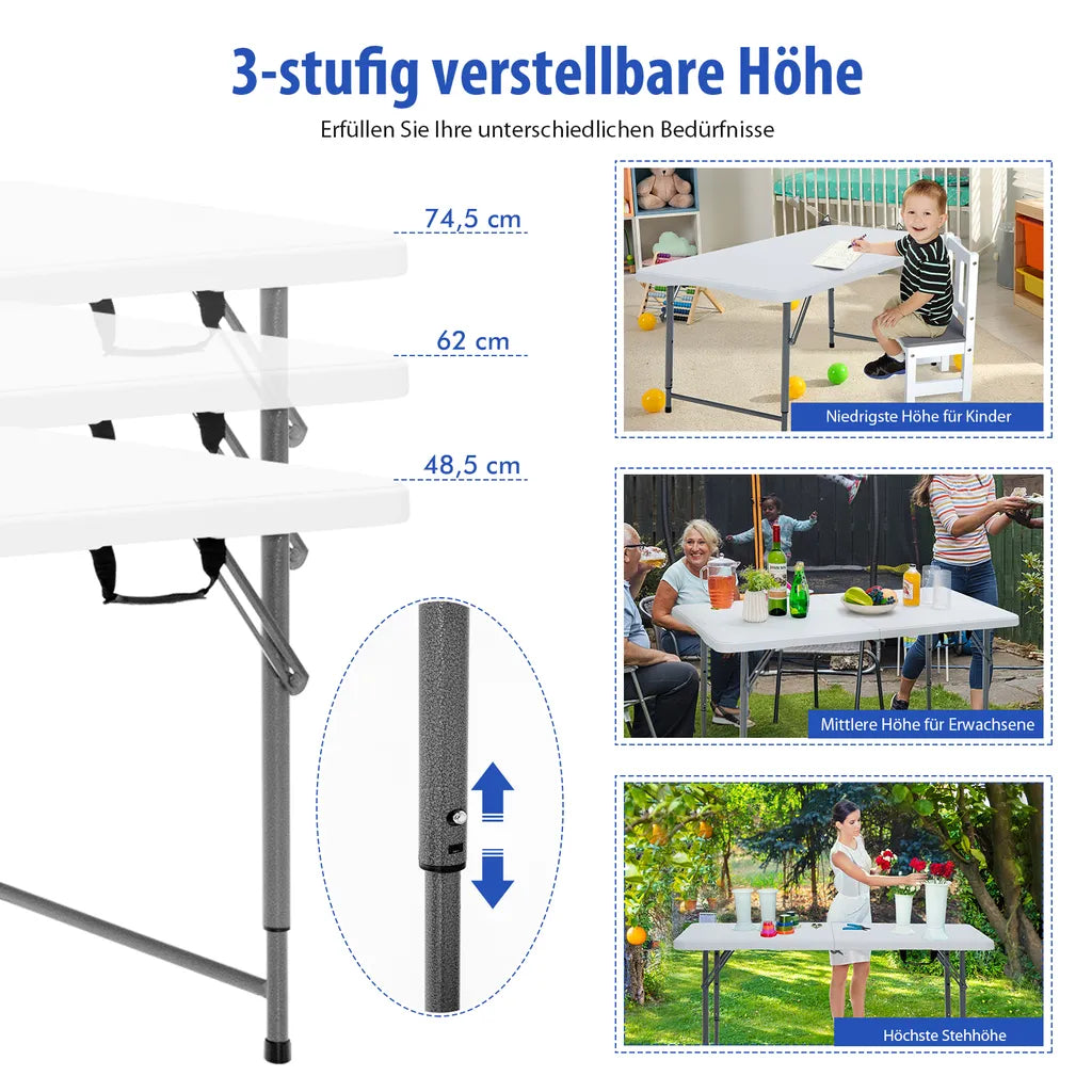  COSTWAY Tragbarer Campingtisch Klapptisch, Klappbarer Gartentisch Mit Tragegriff, Höhenverstellbar, Für Camping, Hochzeit, Party, 120 X 60 X 74,5 Cm