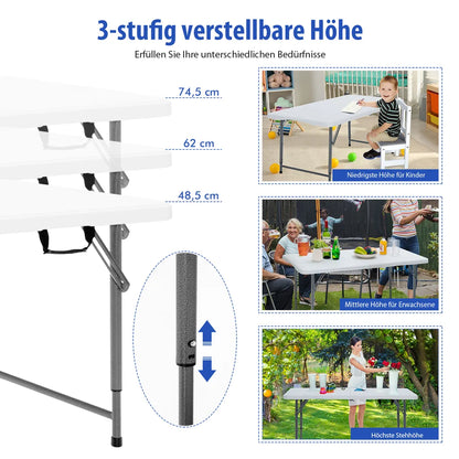  COSTWAY Tragbarer Campingtisch Klapptisch, Klappbarer Gartentisch Mit Tragegriff, Höhenverstellbar, Für Camping, Hochzeit, Party, 120 X 60 X 74,5 Cm