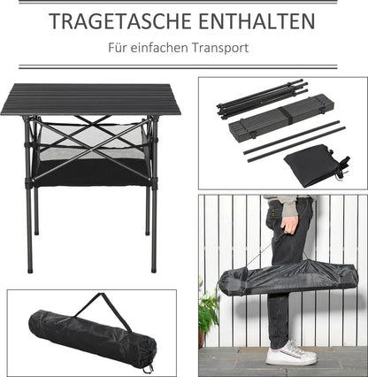  Outsunny Campingtisch Aus Aluminium Faltbar Klapptisch Falttisch Mit Netztasche Tragbarer Picknicktisch Für Camping Garten Party Picknick Balkon Schwarz 70 X 70 X 69 Cm