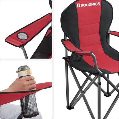  SONGMICS Campingstuhl, Klappbar, Klappstuhl, Bequemer Mit Schaumstoff Gepolsterter Sitz, Mit Flaschenhalter, Hoch Belastbar, Max. Belastbarkeit 250 Kg, Outdoor Stuhl, Rot GCB06BK