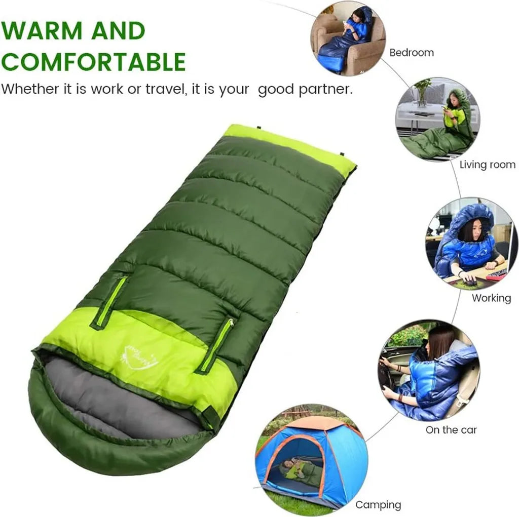  Outdoor Camping Schlafsack-Leicht,Kompakt,Wasserdicht,Warm Für 3-4 Jahreszeiten,Spleißbarer Schlafsack Für Camping,Wandern Und Bergsteigen,Grün,Reißverschluss Links
