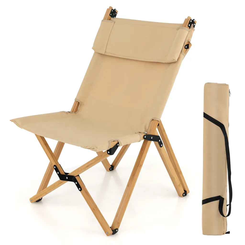  COSTWAY Campingstuhl Mit 2-stufig Verstellbarer Rückenlehne, Klappstuhl Faltbar, Inklusive Tragetasche, Tragbarer Faltstuhl Aus Bambus, Ultraleichter Angelstuhl Für Camping, Angeln, Strand, Terrasse