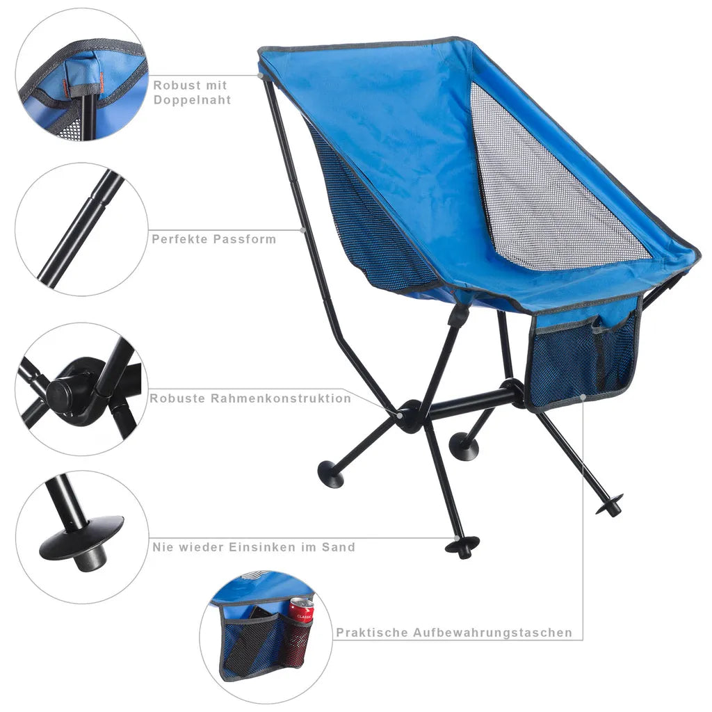  Moon Chair Campingstuhl - Faltbarer Campinghocker Moonchair - Extrem Leicht & Kompakt - Blau