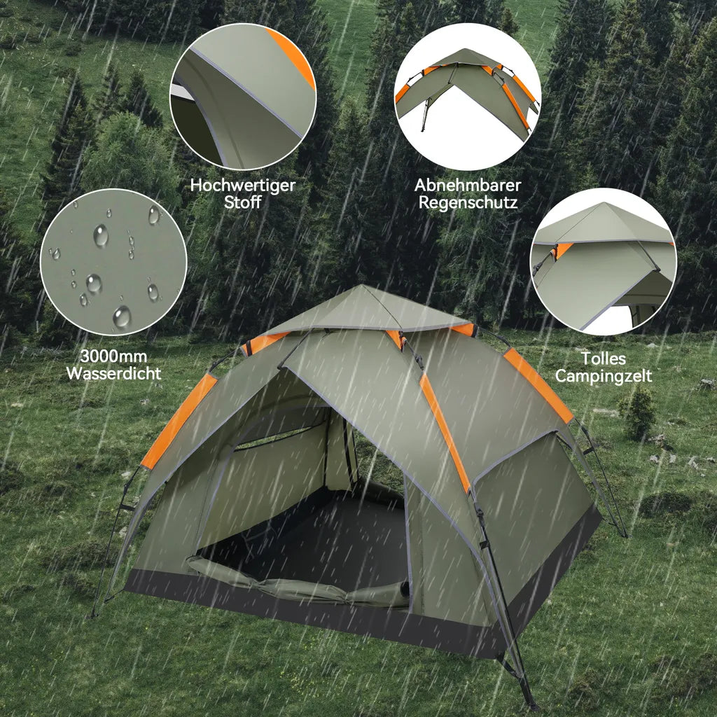  Puluomis Campingzelt Zelt Kuppelzelt Familienzelt Für 3-4 Personen Outdoor Camping Grün 210 X 180 X 105 Cm
