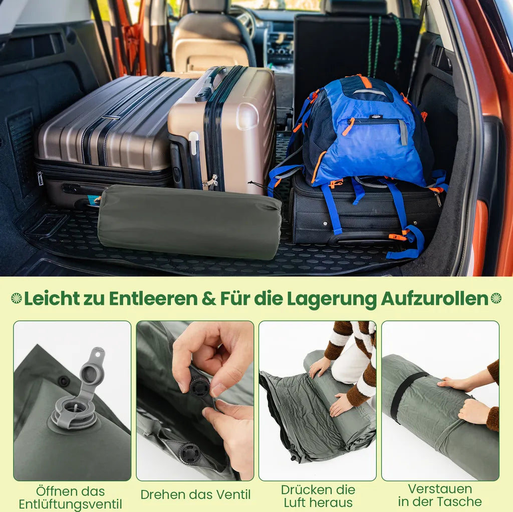  COSTWAY Camping Isomatte Selbstaufblasend, 2 Personen Campingmatte Mit Kissen, Ultraleicht, Wasserdicht, Luftmatratze Camping Matratze Schlafmatte Für Camping, Wandern, Strand, Reisen