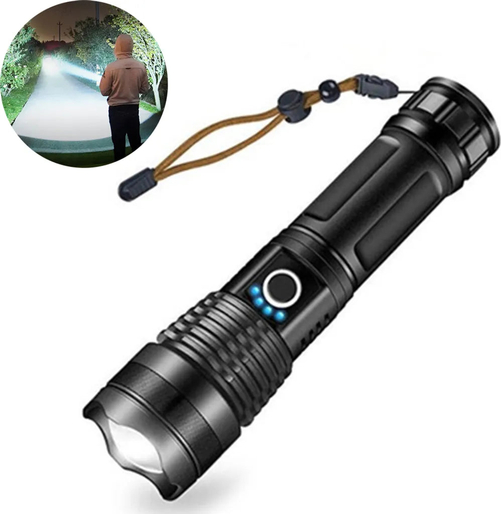  10000 Lumen Taschenlampe, LED Taschenlampe Extrem Hell 5000mAh USB Aufladbar 26650 Batterie Enthalten, 5 Lichtmodi, Zoombar, Lange Arbeitszeit Taktische Taschenlampe