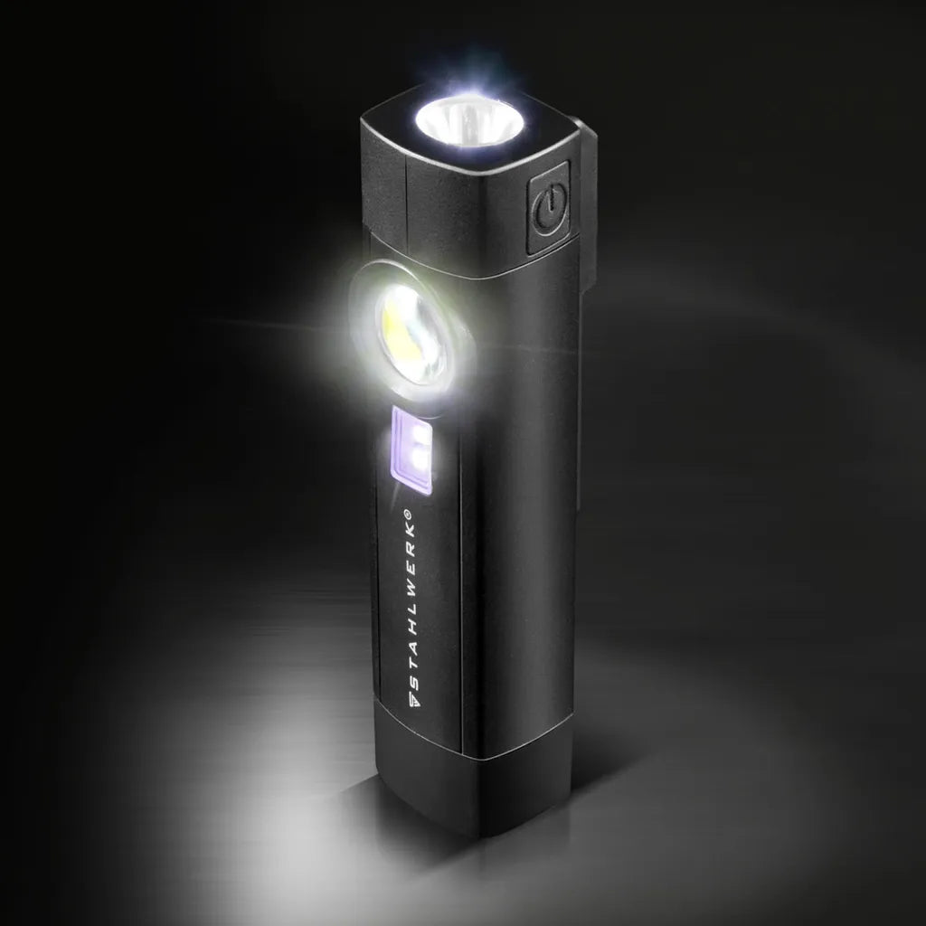  STAHLWERK LED Arbeitsleuchte 5 W Taschenlampe Werkstattlampe Mit 4 Leucht-Modi UV-Licht Akku USB
