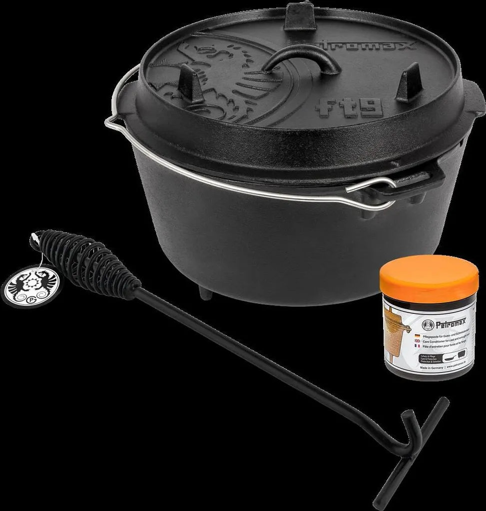  Petromax Feuertopf Ft9 Dutch Oven (mit Füßen) Set M. Deckelheber U. Pflegepaste