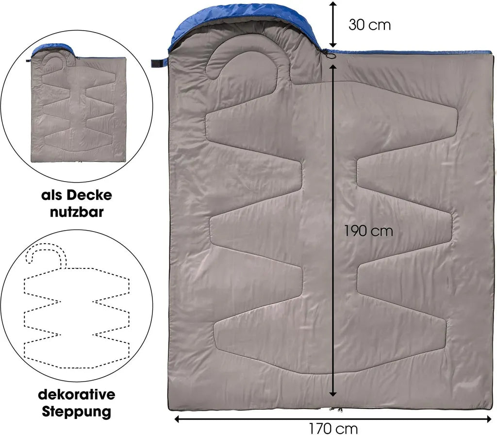  Deckenschlafsack XXL Blau Polyester 220x85 Mit Kapuze Füllung 200g/m²