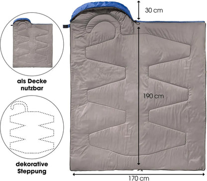  Deckenschlafsack XXL Blau Polyester 220x85 Mit Kapuze Füllung 200g/m²