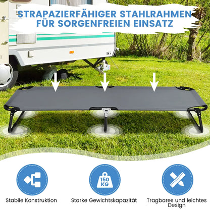  COSTWAY Feldbett Campingbett Bis 150 Kg Belastbar, Klappbett Liege Bett Campingliege Einzelbett 191x56x31cm