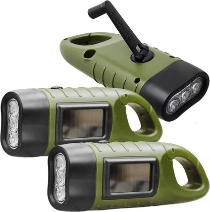  3er Solar LED Taschenlampe Handkurbel Wiederaufladbare Mit Wanderschnalle, Dynamo Taschenlampe, Taschenlampenkurbel Für Outdoor/Camping/Notfall,Grün
