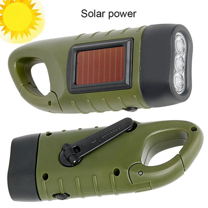  3er Solar LED Taschenlampe Handkurbel Wiederaufladbare Mit Wanderschnalle, Dynamo Taschenlampe, Taschenlampenkurbel Für Outdoor/Camping/Notfall,Grün