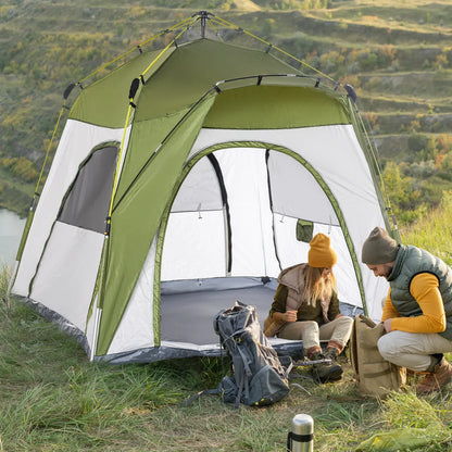  Outsunny Camping Zelt 4 Personen Zelt Familienzelt Mit Fenster 190T PU1000mm Einfache Einrichtung Für Familien Trekking Festival Aluminiumlegierung Glasfaser Grün+Grau 240 X 240 X 199 Cm