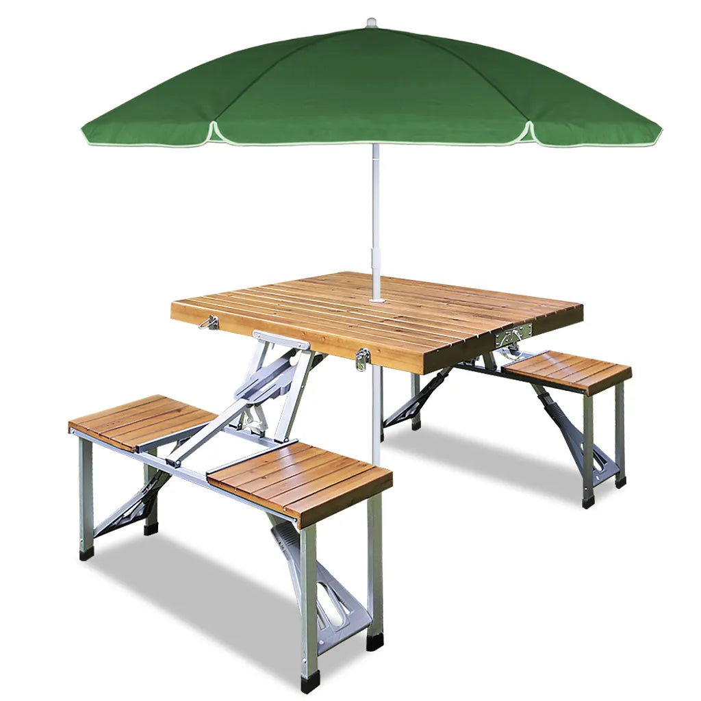  Deuba Alu Campingtisch Mit 4 Stühlen Klappbar Koffertisch Sonnenschirmhalter Tragegriff Sitzgruppe Campingmöbel Set Holz