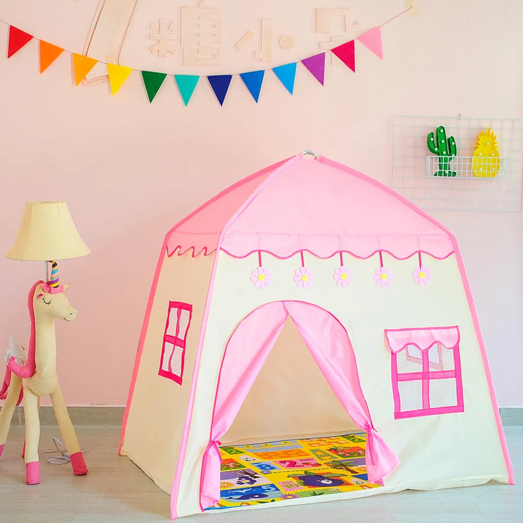  Kinderspielzelt Blühende Blumen Kinderzelt,Spielzelt Prinzessin Traum Schloss Burg Haus Für Mädchen, Im Kinderzimmer, Indoor/innen/außen/draußen,（Pink + Gelb）