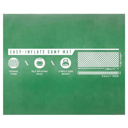  Bestway "Easy-Inflate Camp Mat" Selbstaufblasende Thermomatte, 180 X 50 X 2,5 Cm, Grün, 68058