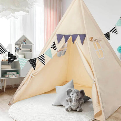  Tipi Kinderzelt Aus 100% Naturmaterialien; Kinderzimmer -Zelt Aus Baumwolle & Holz Für Drinnen & Draußen (Beige)