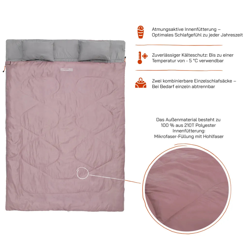  Doppelschlafsack 190+30x150cm Rose