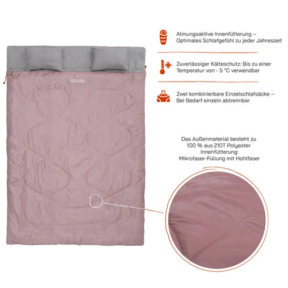  Doppelschlafsack 190+30x150cm Rose