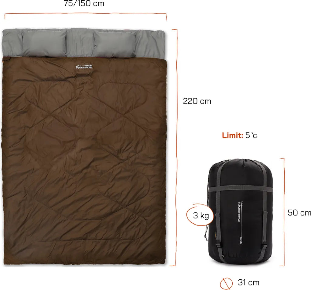  Where Tomorrow Doppelschlafsack 190+30 X 150 Cm Braun