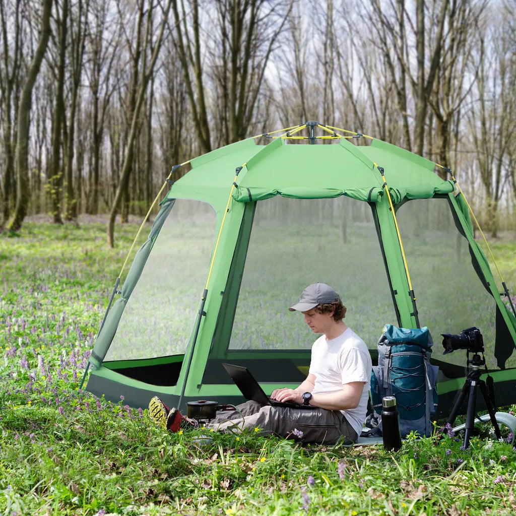  Outsunny Camping Zelt 6 Personen Zelt Familienzelt Kuppelzelt PU2000mm Einfache Einrichtung Für Familien Trekking Festival Stahl Glasfaser Grün 320 X 320 X 180 Cm