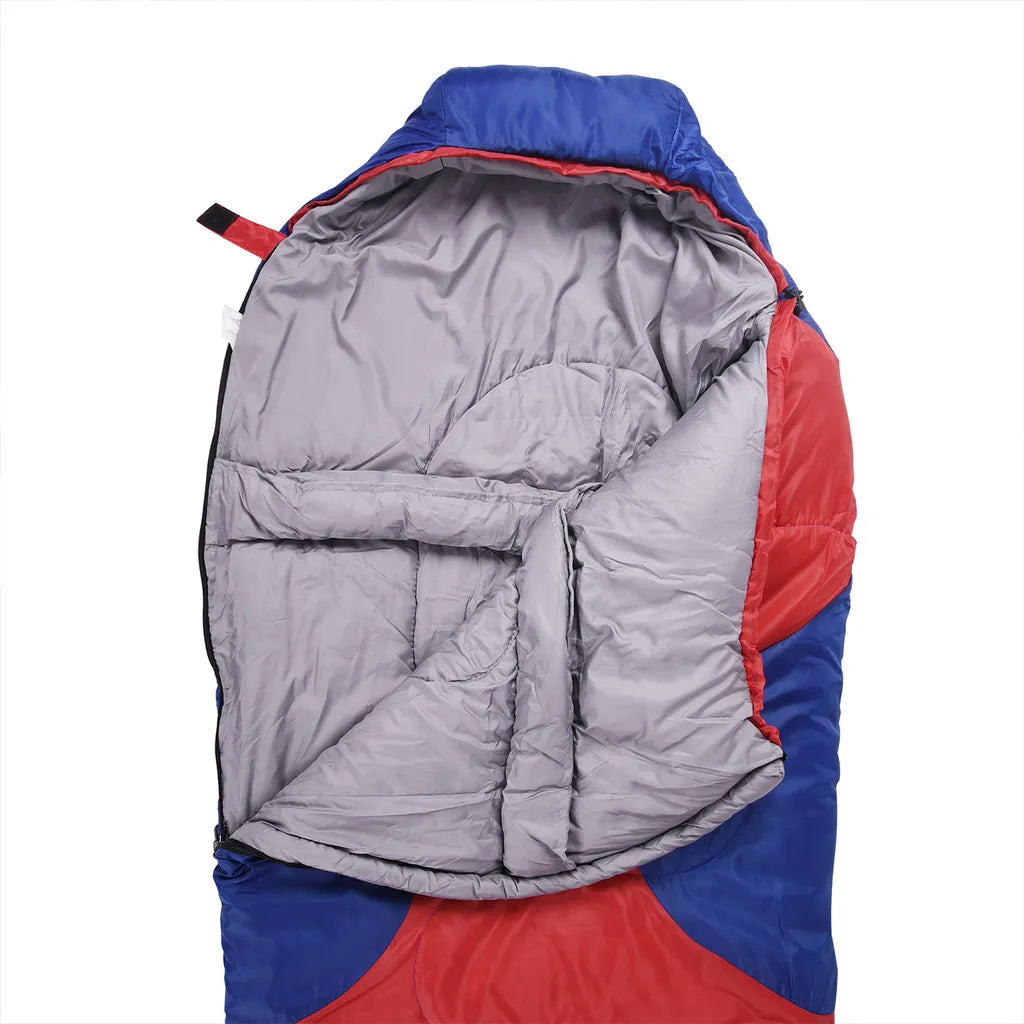  Monzana Schlafsack FROZEN MUMMY Mumienschlafsack 230x82cm Von -21°C Bis 2°C Deckenschlafsack Campingschlafsack Farbwahl, Farbe:dunkelblau-dunkelrot