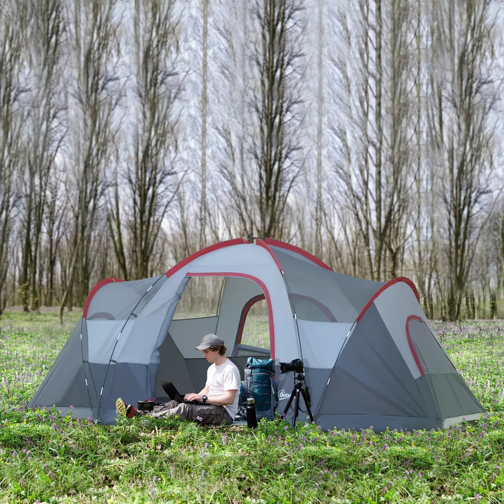  Outsunny Zelt Für 5-6 Personen, Campingzelt Mit Heringen, Tunnelzelt, Kuppelzelt, Polyester, Grau, 4,55 X 2,3 X 1,8 M