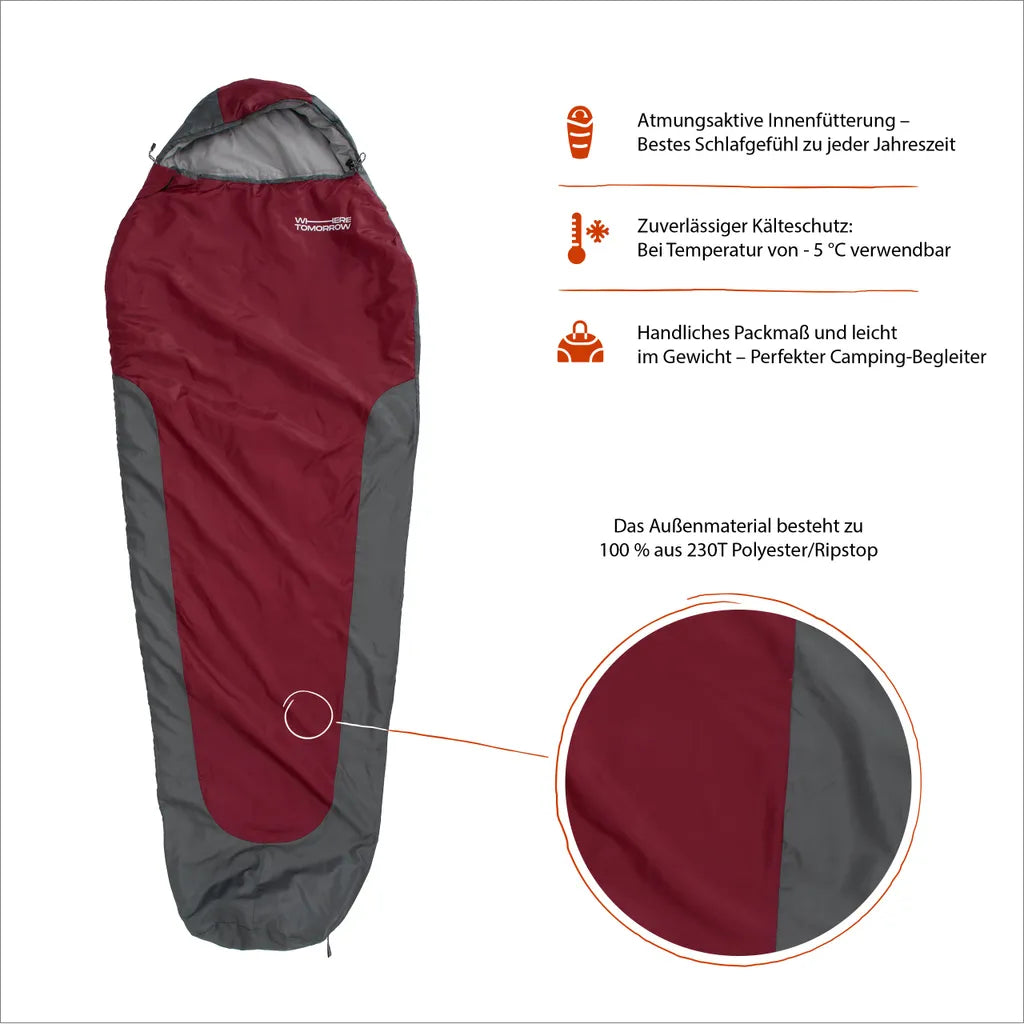  Schlafsack 220x80x50cm Rot / Grau