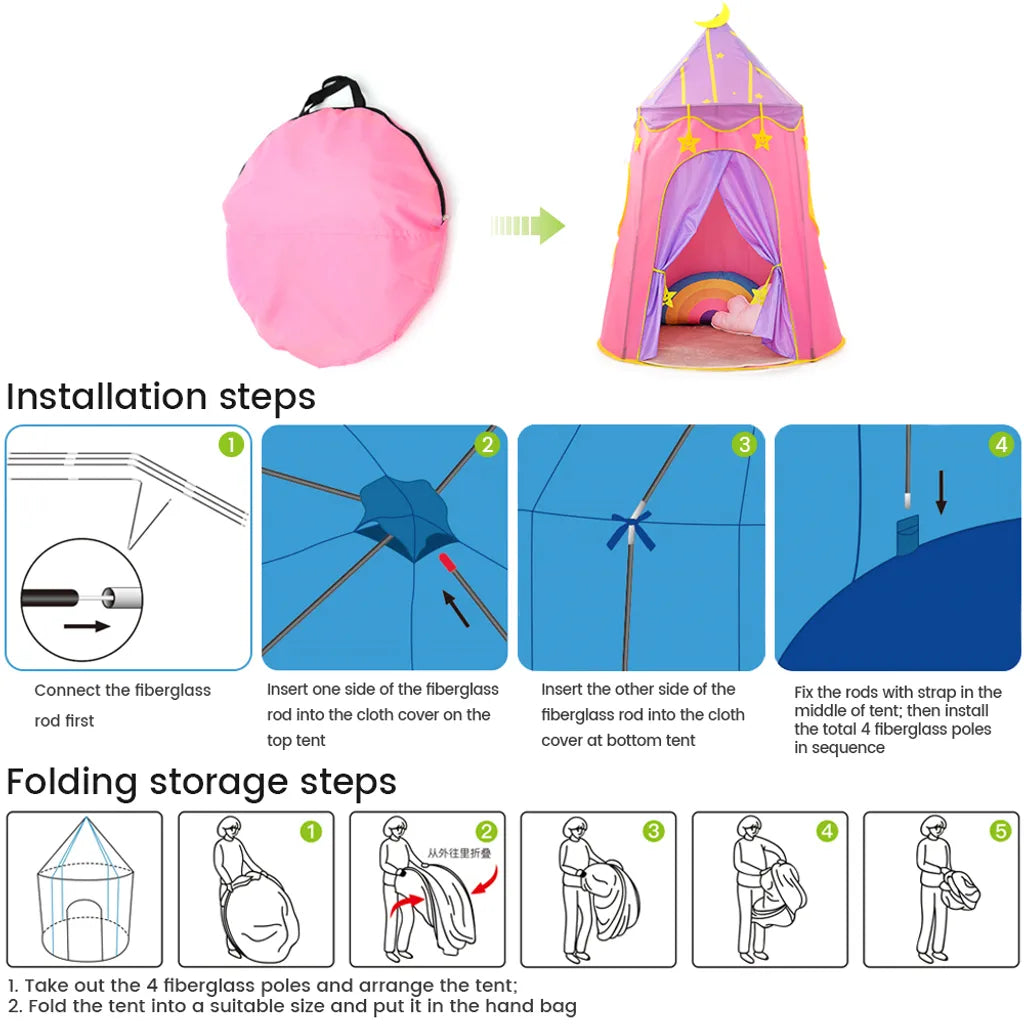  Kinderspielzelt Indisch Kinderzelt,Spielzelt Prinzessin Traum Schloss Burg Haus Für Mädchen, Im Kinderzimmer, Indoor/innen/außen/draußen,（Pink + Lila）
