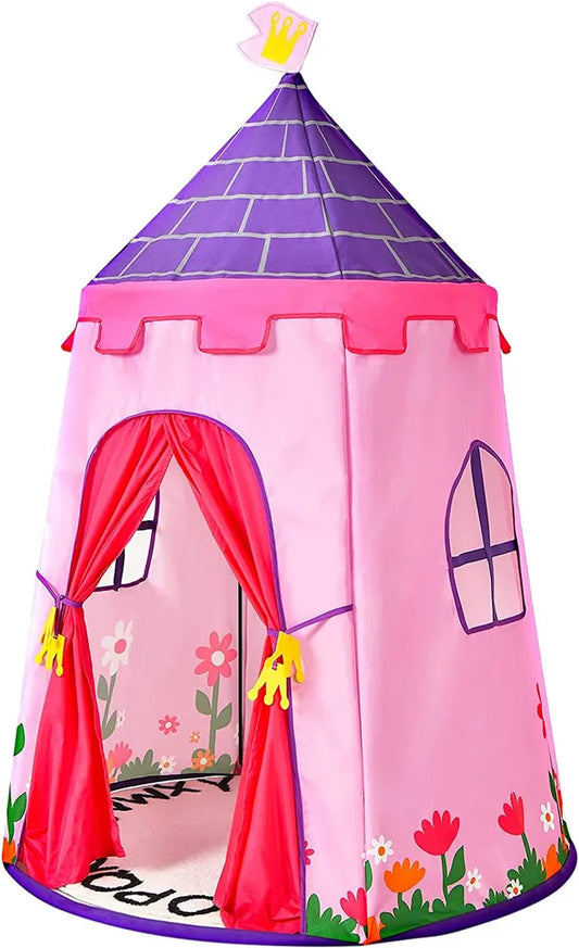  COSTWAY Spielzelt Für Kinder, Kinderhaus Mit Tragetasche & Fenstern, Kinderzelt Schloss Zelt, Spielzeugzelt Für Jungen & Mädchen, Spielhaus Für Innen Und Außen (Pink)