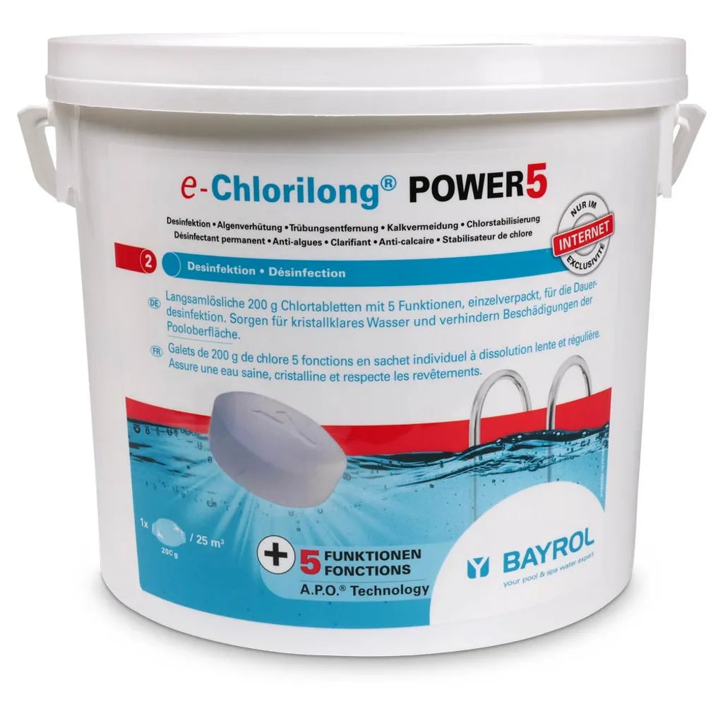  BAYROL E-Chlorilong® POWER 5 - 200 G Chlortabletten Mit 5 Funktionen 5,0 Kg