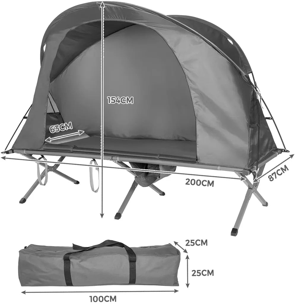  COSTWAY 4in1 Campingzelt Set Faltbar Für 1 Personen Mit Aufblasbare Matratze Tragetasche Abdeckung & Erhöhtem Campingbett & Zelt Kuppelzelt 120kg Belastbar