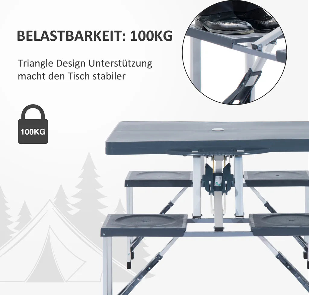  Outsunny Alu Campingtisch Picknick Bank Sitzgruppe Gartentisch Mit 4 Sitzen Klappbar Dunkelgrau