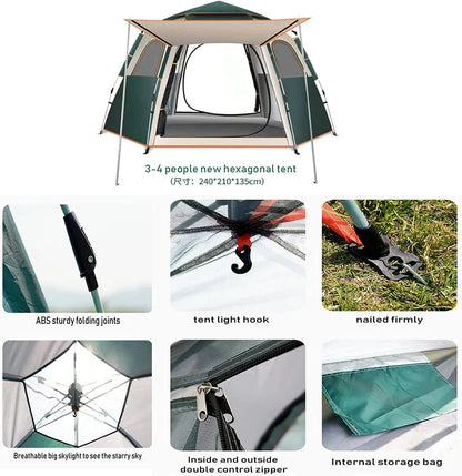  Hikeren Wurfzelt,Camping Zelt Automatisches Schnellaufbauzelt Pop Up Zelt Für 2-4 Personen Wasserdicht Winddicht Faltzelt Mit Abnehmbarer, äußerer Zeltplane Für Picknick Camping Berge Besteigen