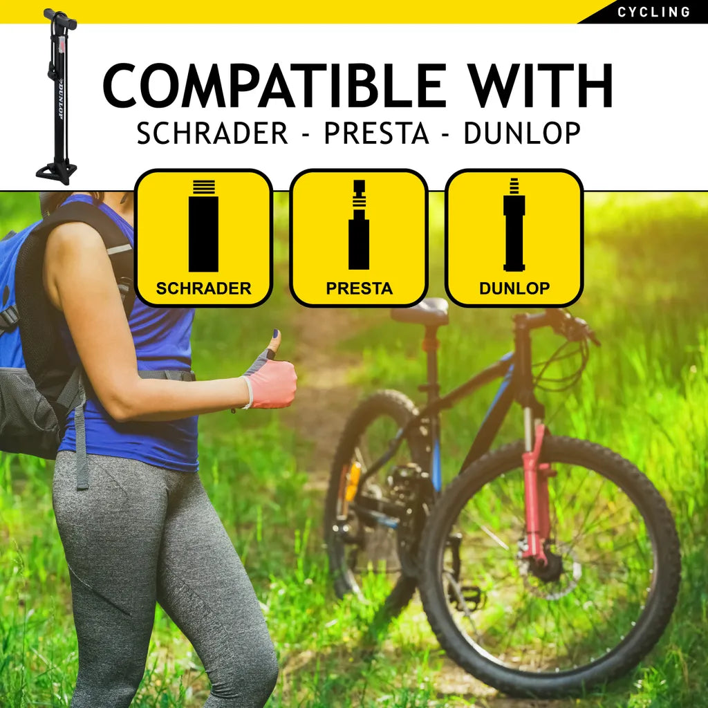  Dunlop Fahrradluftpumpe Für Alle Ventile, Tragbare Luftpumpe, Fahrradpumpe, Standpumpe, Schwarz
