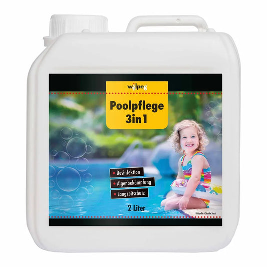  Wilpeg Poolpflege 3in1 2 Liter, Chlor Desinfektion, Algenentferner, Langzeitschutz, Für Pools Und Planschbecken