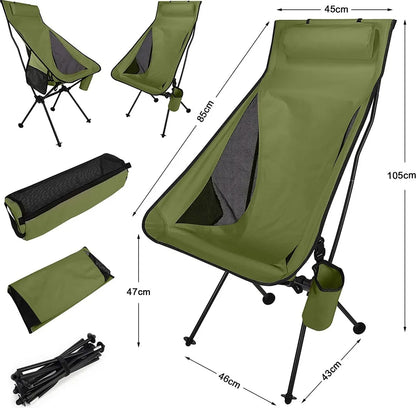 Faltbar Campingstuhl Mit Langer Rückenlehne Und Tragetasche Für Outdoor, Angeln, Wandern, Picknick
