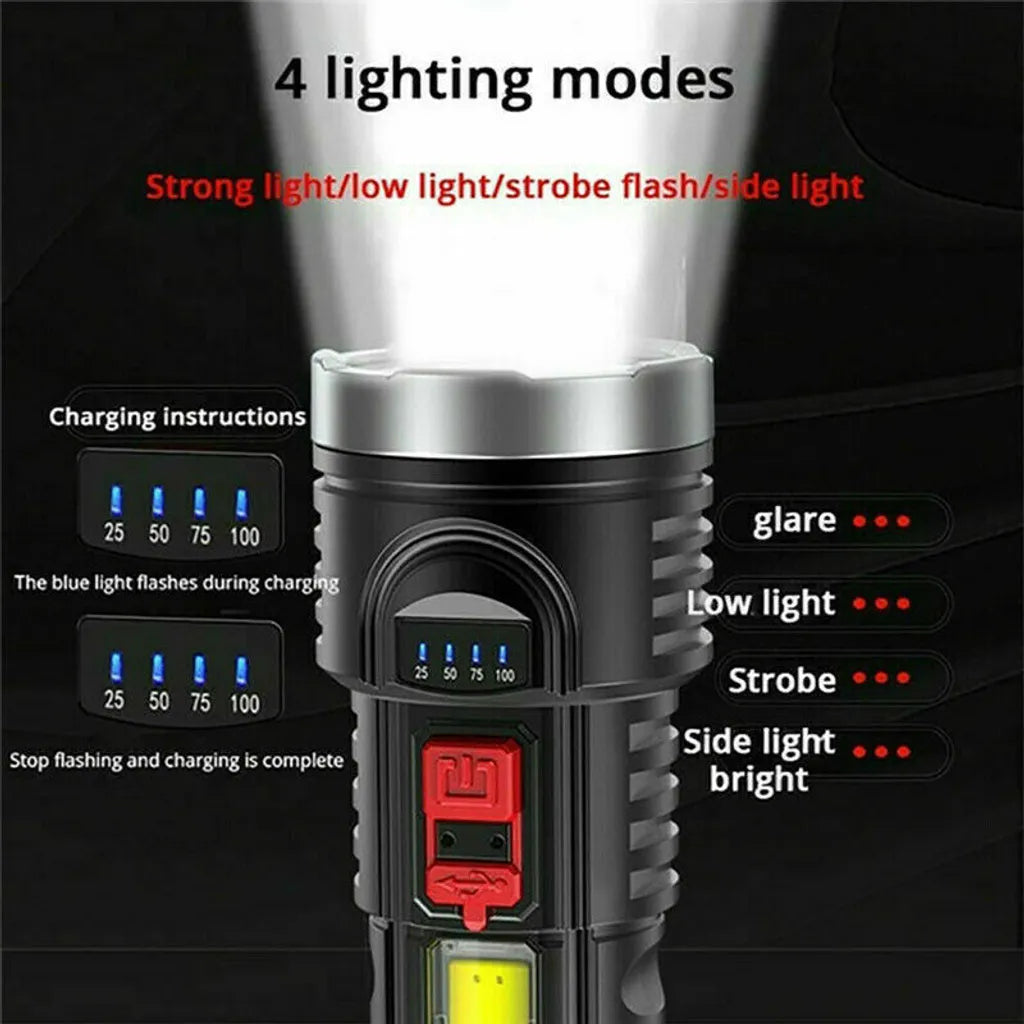  2er Pack 1000000LM Taschenlampe LED USB Wiederaufladbar Taktisches Fackel Mit AKKU