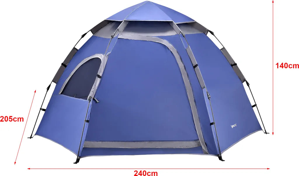 Pro-Tec Campingzelt Nybro Für 2-3 Personen Kuppelzelt 240 X 205 X 140 Cm Sekundenzelt Sofortzelt Festivalzelt Camping Automatik Zelt Wasserdicht Blau