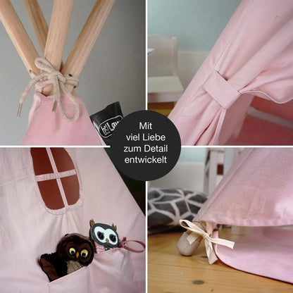  Hej Lønne Tipi Zelt Für Kinder (rosa, Einfarbig), Zelt, 4 Stangen, 120x120x150cm, Baumwolle
