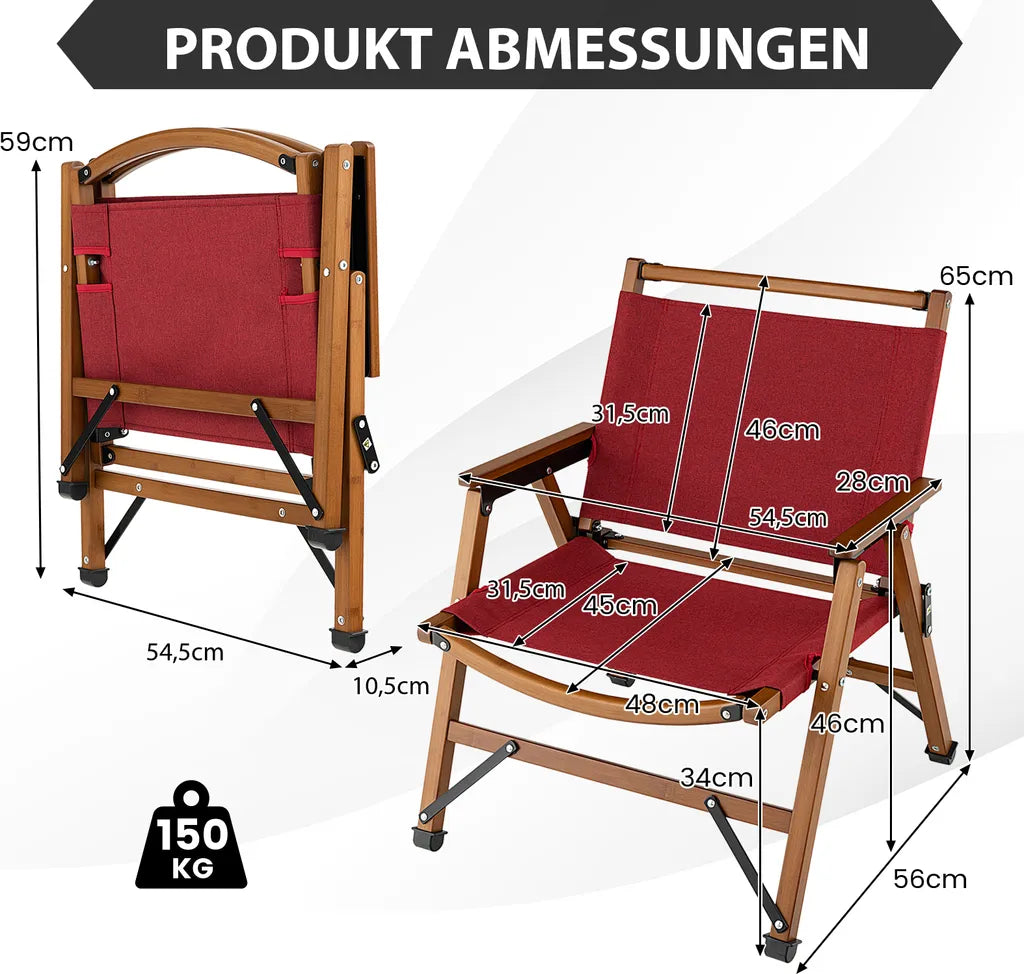  COSTWAY Campingstuhl Faltbar, Niedriger Klappstuhl Aus Bambus, Faltstuhl Ultraleicht, 150 Kg Tragkraft, Für Camping, Angeln, Garten