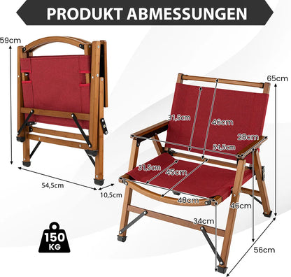  COSTWAY Campingstuhl Faltbar, Niedriger Klappstuhl Aus Bambus, Faltstuhl Ultraleicht, 150 Kg Tragkraft, Für Camping, Angeln, Garten