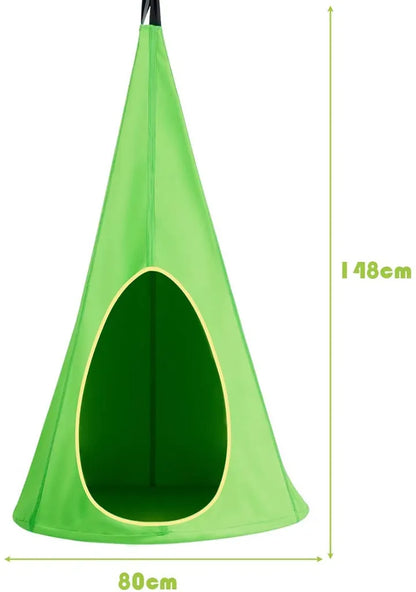  COSTWAY Hängezelt Hängehöhle Hängesessel Kinderhängesitz 115 Tragkraft, Kinder Fly Schaukel 80x80x148cm Grün