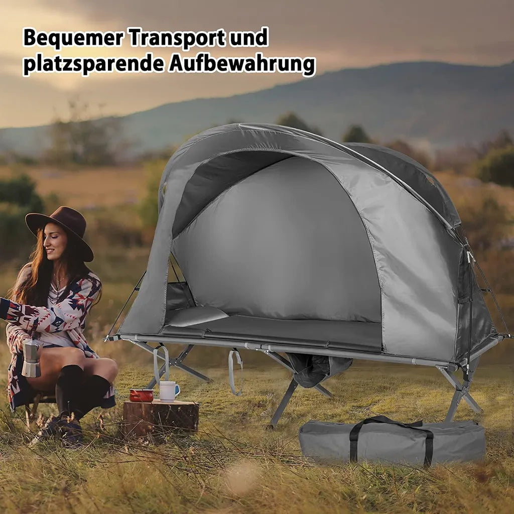 COSTWAY 4in1 Campingzelt Set Faltbar Für 1 Personen Mit Aufblasbare Matratze Tragetasche Abdeckung & Erhöhtem Campingbett & Zelt Kuppelzelt 120kg Belastbar