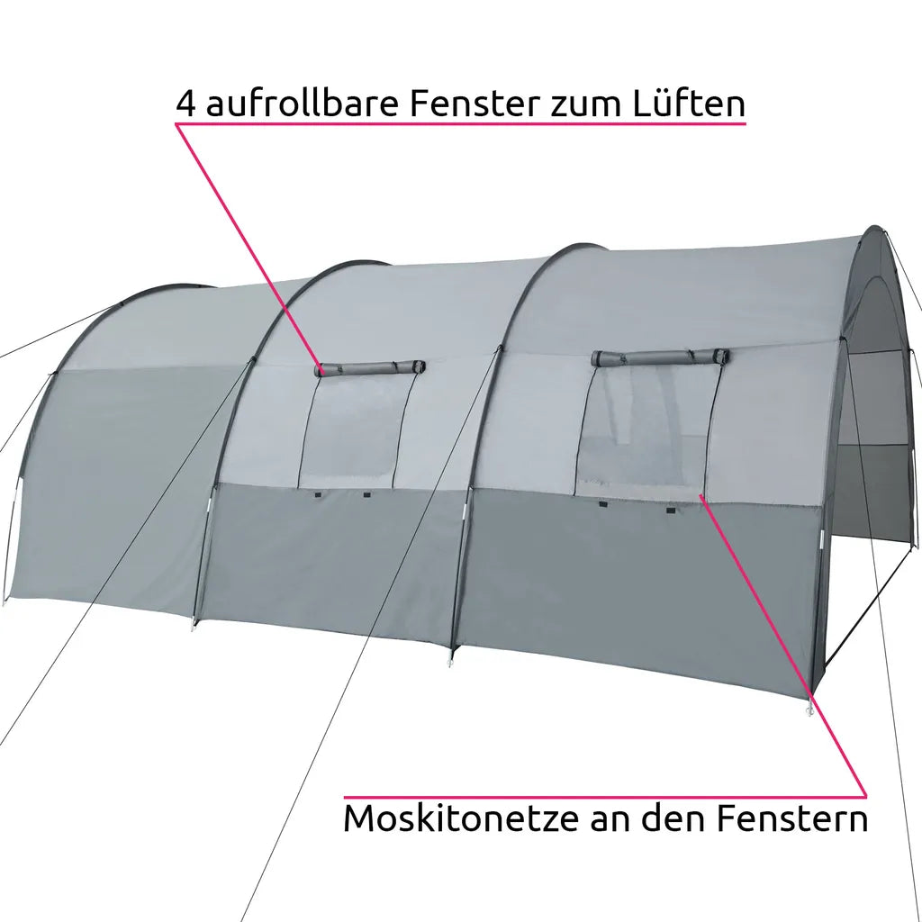  Tectake Tunnelzelt Woodstock Für 6 Personen Mit Vorzelt Und Tragetasche - Hellgrau/dunkelgrau
